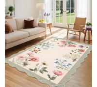 Strloepr - Alfombra para salón, dormitorio, cocina, decoración para el hogar, parte inferior antideslizante, lavable, motivos florales, beige, rosa, azul, amarillo, verde, 110 x 160 cm