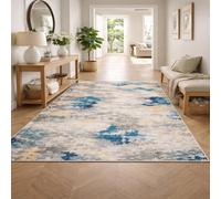 Strloepr - Alfombra para salón, dormitorio, decoración de dormitorio, niña, niño, diseño abstracto moderno, azul, gris, amarillo, blanco, 155 x 155 cm