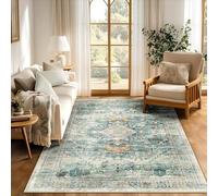 Strloepr - Alfombra para salón, dormitorio, decoración de dormitorio, niña, niño, diseño floral oriental, tradicional, vintage, verde, azul y amarillo, multicolor, 155 x 155 cm