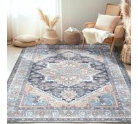 Strloepr - Alfombra para salón, dormitorio, sofá, cama, comedor, decoración para el hogar, interior, diseño floral vintage tradicional, azul marino, rojo ladrillo natural y multicolor, 185 x 275 cm