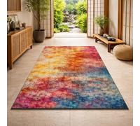 Strloepr - Felpudo para interior y salón, dormitorio, cocina, lavable, a máquina, abstracto, azul, rosa, naranja, amarillo, beige, multicolor, 60 x 90 cm