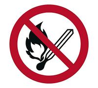 STROBO 25 pegatinas de Prohibido hacer fuego, usar fuentes de luz desprotegidas, 9,5 x 9,5 cm, señales de advertencia con protección UV para exterior e interior