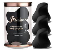 Strokes Beauty Lab Complexion Pro Beauty Blender Sponge, negro, juego de 3 piezas, esponja de maquillaje ergonómica y licuadora de belleza, esponja esencial de maquillaje y mezcla, kit de maquillaje