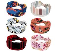 Strokes to Earth Tones - Diademas para mujer, paquete de 6 unidades, turbante antideslizante, bandas elásticas anchas para el cabello, para yoga, sudor, deportes, entrenamiento, diadema