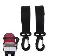 Stroller Clips and Hooks - Juego de 2 bolsas giratorias de 360°, 2 ganchos fijos grandes para tirantes, asas y bolsas de mano | Black Polyester with for Strollers, Baby Gear, Shopping Bags