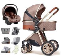 Stroller for 0-6 Years Old Ultra Compact Baby Stroller with Soft Blankets Baby Carriage Stroller 3 in 1 Lightweight Foldable Luxury Pram Newborn Stroller Pushchair(Khaki)