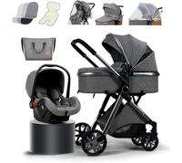 Stroller for 0-6 Years Old Ultra Compact Baby Stroller with Soft Blankets Baby Carriage Stroller 3 in 1 Lightweight Foldable Luxury Pram Newborn Stroller Pushchair(Black)