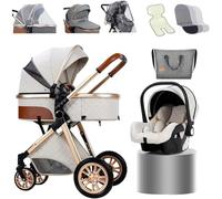 Stroller for 0-6 Years Old Ultra Compact Baby Stroller with Soft Blankets Baby Carriage Stroller 3 in 1 Lightweight Foldable Luxury Pram Newborn Stroller Pushchair(White)