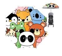 Stroller Parasol, Upf 50+ Sunshade Umbrella, 360° Rotatable Clamp-On Design with Adjustable Arm, Waterproof Windproof Canopy, Outdoor Shade for Wheelchair, Bike, Beach Chair, 85cm Multicolor