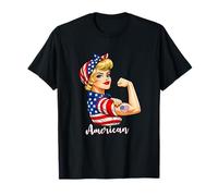 Strong American Girl Woman America Flag USA 4th of July Camiseta