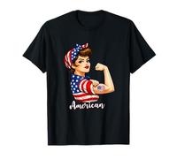 Strong American Girl Woman America Flag USA 4th of July Camiseta