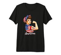 Strong American Girl Woman America Flag USA 4th of July Camiseta Premium