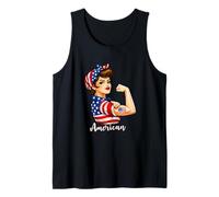 Strong American Girl Woman America Flag USA 4th of July Camiseta sin Mangas
