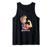 Strong American Girl Woman America Flag USA 4th of July Camiseta sin Mangas