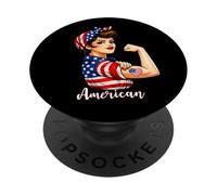 Strong American Girl Woman America Flag USA 4th of July PopSockets PopGrip Adhesivo