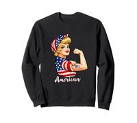 Strong American Girl Woman America Flag USA 4th of July Sudadera