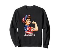Strong American Girl Woman America Flag USA 4th of July Sudadera