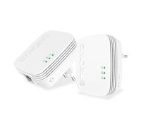 STRONG AV1000 Adaptador Powerline Set, PLC HomePlug AV2, Sin WiFi, Plug & Play, Modo de Ahorro de Energía, Puertos LAN 100 Mbit/s, Seguridad con Un Botón, Internet por Red Electrica