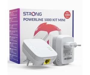 STRONG AV1000 Adaptador Powerline Set, PLC HomePlug AV2, Sin WiFi, Plug & Play, Modo de Ahorro de Energía, Puertos LAN 100 Mbit/s, Seguridad con Un Botón, Internet por Red Electrica
