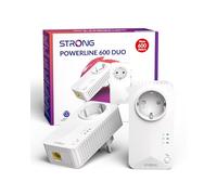 STRONG AV600 Adaptador Powerline Set con Enchufe, PLC HomePlug AV2, Plug & Play, Enchufe Integrado, Modo de Ahorro de Energía, Puertos LAN 100 Mbit/s, Internet por Red Electrica (PL600DUOEUV2)