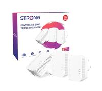 STRONG POWERL1000TRIMINIUK AV1000 - Kit de inicio de adaptador de línea eléctrica, 3 unidades, alcance de hasta 300 m, no requiere configuración, enchufe británico blanco