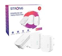 STRONG POWERL600DUOMINIUK AV600 Mini Powerline - Kit de inicio de adaptador de línea eléctrica, 3 unidades, alcance de hasta 300 m, no requiere configuración, enchufe británico blanco