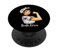 Strong South Korean Girl Woman Girlfriend South Korea Flag PopSockets PopGrip Adhesivo