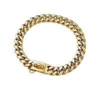 Strong Stainless Steel Gold Dog Collars with Safety Buckle Lock,14MM Cuban Link Chain Training Collar,Dog Necklace Walking Collar for Small Medium & L