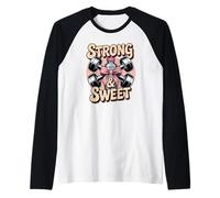 Strong & Sweet Gym Girl Fitness Entrenamiento Motivación Camiseta Manga Raglan