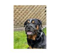 Strong Wire Metal Dog Muzzle Basket for Rottweiler, Mastiff, Golden Retriever & Large Breeds (Black Leather)