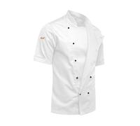 strongAnt Chaqueta de Chef para Hombre con Botones de Bolas. Chaqueta panadera, fácil Planchado, Repelente a la Suciedad easyClean - Manga Corta - Blanca, L