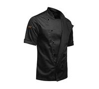 strongAnt Chaqueta de Chef para Hombre con Botones de Bolas. Chaqueta panadera, fácil Planchado, Repelente a la Suciedad easyClean - Manga Corta - Negro, XL