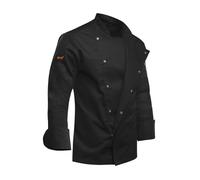 strongAnt Chaqueta de cocina para hombre Slim Fit Stretch en algodón con botones a presión, vestimenta de chef, chaqueta de panadero - Mangas largas - Negro, 3XL