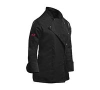 strongAnt Chaqueta de Cocinero para Mujer, elástica, Uniforme de Chef Profesional, con Tira de Botones a presión, Manga Larga - Negro, S