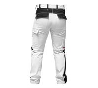 strongAnt® - Elasticos Pantalones de Trabajo para Mujer Blanco. Pantalón de Pintor Completo con Bolsillos para Rodilleras. Cremallera YKK + botón YKK - Hecho en la UE - Blanco/Gris Costura Rosa 32