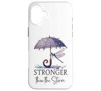 Stronger Than the Storm Psalm 93 Christian Purple Dragonfly Carcasa para iPhone 16 Plus