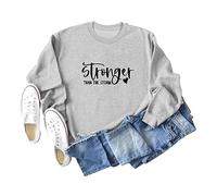 Stronger Than The Storm Women's Graphic Print Pullover - Soft Cotton Blend Sweatshirt with Long Sleeves, Comfortable Casual Wear for Daily Use