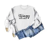 Stronger Than The Storm Women's Graphic Print Pullover - Soft Cotton Blend Sweatshirt with Long Sleeves, Comfortable Casual Wear for Daily Use