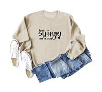 Stronger Than The Storm Women's Graphic Print Pullover - Soft Cotton Blend Sweatshirt with Long Sleeves, Comfortable Casual Wear for Daily Use