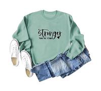 Stronger Than The Storm Women's Graphic Print Pullover - Soft Cotton Blend Sweatshirt with Long Sleeves, Comfortable Casual Wear for Daily Use
