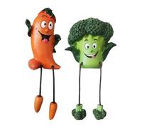 Stronrive Figuras Vegetales | 2 Piezas Figura Mona con Piernas Colgantes | Decoración para Escritorio en Resina de Brócoli y Zanahoria | Apto para Interior Exterior Hogar Oficina Escritorio Jardín
