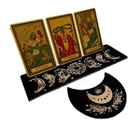 Stronrive Madera para Tarjetas Tarot, Barajas Tarot En Forma Luna, Decoración Altar, Pantalla Rectangular En Forma Luna, Herramientas Adivinación Bruja Oráculo