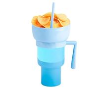 Stronrive Vaso con Bol para Bebidas y Aperitivos - Doble Función Taza Bebida con Asa y Pajita - Vaso Reutilizable Portátil para Restaurante Cine Hogar Viajes Niños