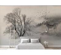 STROXTH WALLPAPER Papel Pintado 300cmx210cm Paisajes nevados Paredes Minimalistas En Blanco Y Negro Con Árboles Grandes Pájaros Y Lobos En La Nieve 3D Fotográfico Sala Estar Dormitorio Decoración Pa
