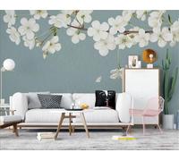 STROXTH WALLPAPER Papel Pintado 3d Flores Blancas Pintadas A Mano 150cmx105cm Motivos Florales Abstractos De Estilo Chino 3D Fotográfico Sala Estar Dormitorio Decoración Papel