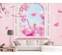 STROXTH WALLPAPER Papel Pintado 3d Paisaje Natural Desde La Ventana 300cmx210cm Flores De Cerezo Japonés 3D Fotográfico Sala Estar Dormitorio Decoración Papel