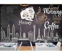 STROXTH WALLPAPER Papel Pintado Cafés con pizarras 250cmx175cm Arte Lineal En Blanco Y Negro: Restaurante Occidental Y Arquitectura Urbana 3D Fotográfico Sala Estar Dormitorio Decoración Papel