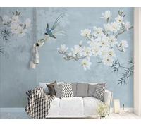 STROXTH WALLPAPER Papel Pintado Flores de magnolia china 300cmx256cm Motivo Floral Y De Pájaros Azul 3D Fotográfico Sala Estar Dormitorio Decoración Papel