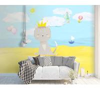 STROXTH WALLPAPER Papel Pintado Gato de dibujos animados en la playa 400cmx280cm Cielos Azules Nubes Blancas Océano Y Playa Pintados A Mano Para Niños 3D Fotográfico Sala Estar Dormitorio Decoración