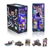 STRUCWOOD Cyberpunk Book Rincón, decoración de estantería de casa de muñecas, rompecabezas de madera 3D con luz LED, kit de casa en miniatura, cumpleaños para adultos y adolescentes, dimensiones